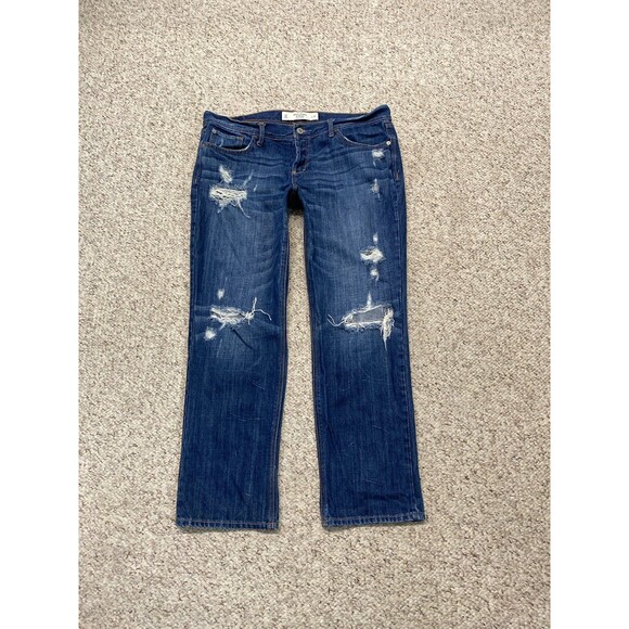 Abercrombie & Fitch Low Rise Button Fly Distressed Crop Straight Leg 12/31 - Picture 1 of 8